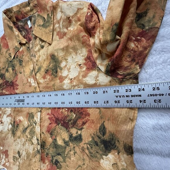 Harvé Bernard Womens Floral Button-Up Shirt Size 1X Brown Linen-Cotton Blend - Picture 7 of 8